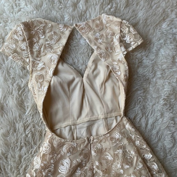 Lulu’s Jacqueline Champagne Floral Embroidered Backless Midi Dress - Picture 4 of 12